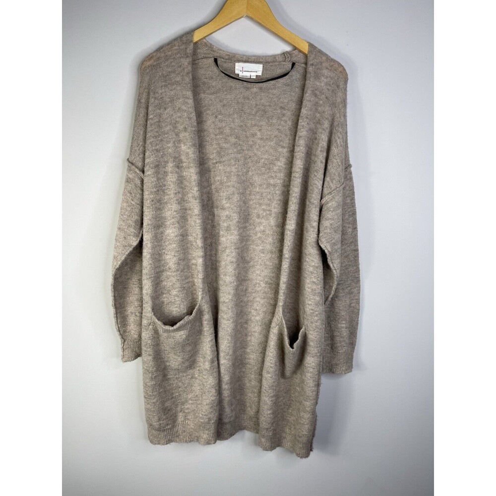 Anthropologie Womens Cardigan EUC Size L Heathered Tan Soft Cozy Minimalist